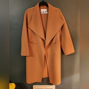 LILY Camel Wool And Cashmere Belted Trench Coat Size S